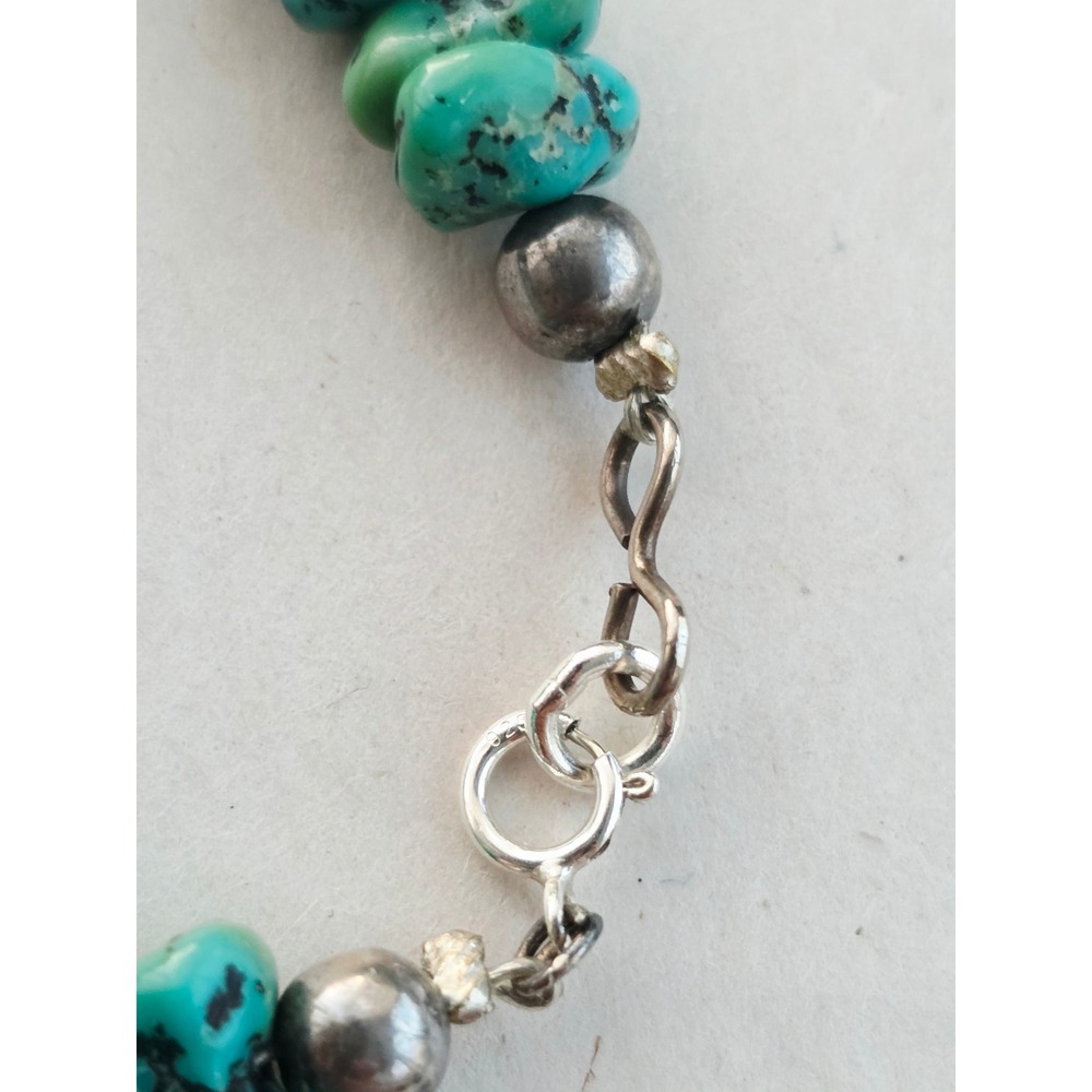 Natural Turquoise Nugget Bracelet Blue Stone Boho Southwestern sterling silver - Picture 6 of 7